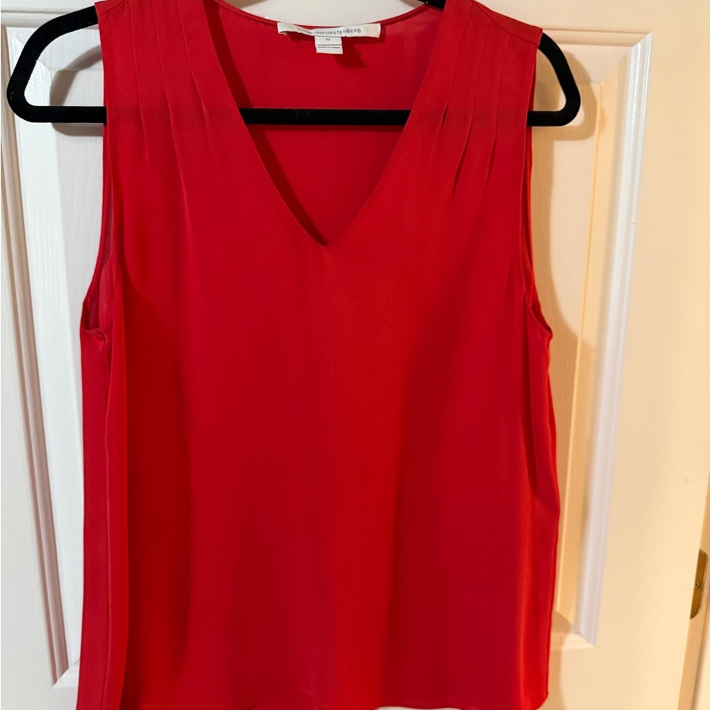 Diane Von Furstenberg Vibrant Red V-Neck Blouse
